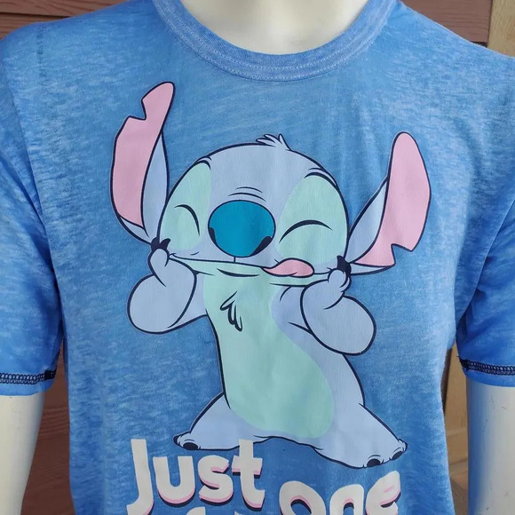 Disney Stitch Just One Of Those Days Tissue Thin Blue Graphic Tee T-Shirt XS - Picture 6 of 16